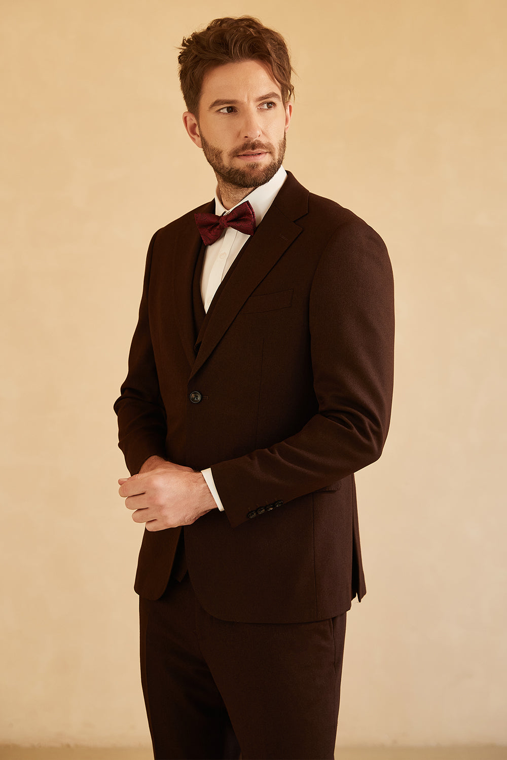 Notched Lapel Two Button Dark Brown 3 Piece Men's Wedding Suits