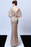 Mermaid V Neck Dark Green Sequins Long Ball Dress with Short Sleeves