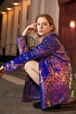 Sparkly Purple Sequins Oversized Longline Ball Blazer For Women
