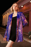 Sparkly Purple Sequins Oversized Longline Ball Blazer For Women