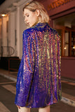 Sparkly Purple Sequins Oversized Longline Ball Blazer For Women