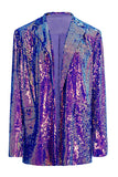 Sparkly Purple Sequins Oversized Longline Ball Blazer For Women