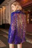 Sparkly Purple Sequins Oversized Longline Ball Blazer For Women