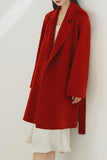 Notched Lapel Black Midi Women Wool Coat with Belt