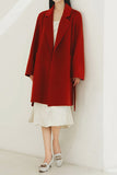Notched Lapel Black Midi Women Wool Coat with Belt