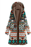 Navy Fleece Hooded Long Sleeves Printed Women Christmas Coat