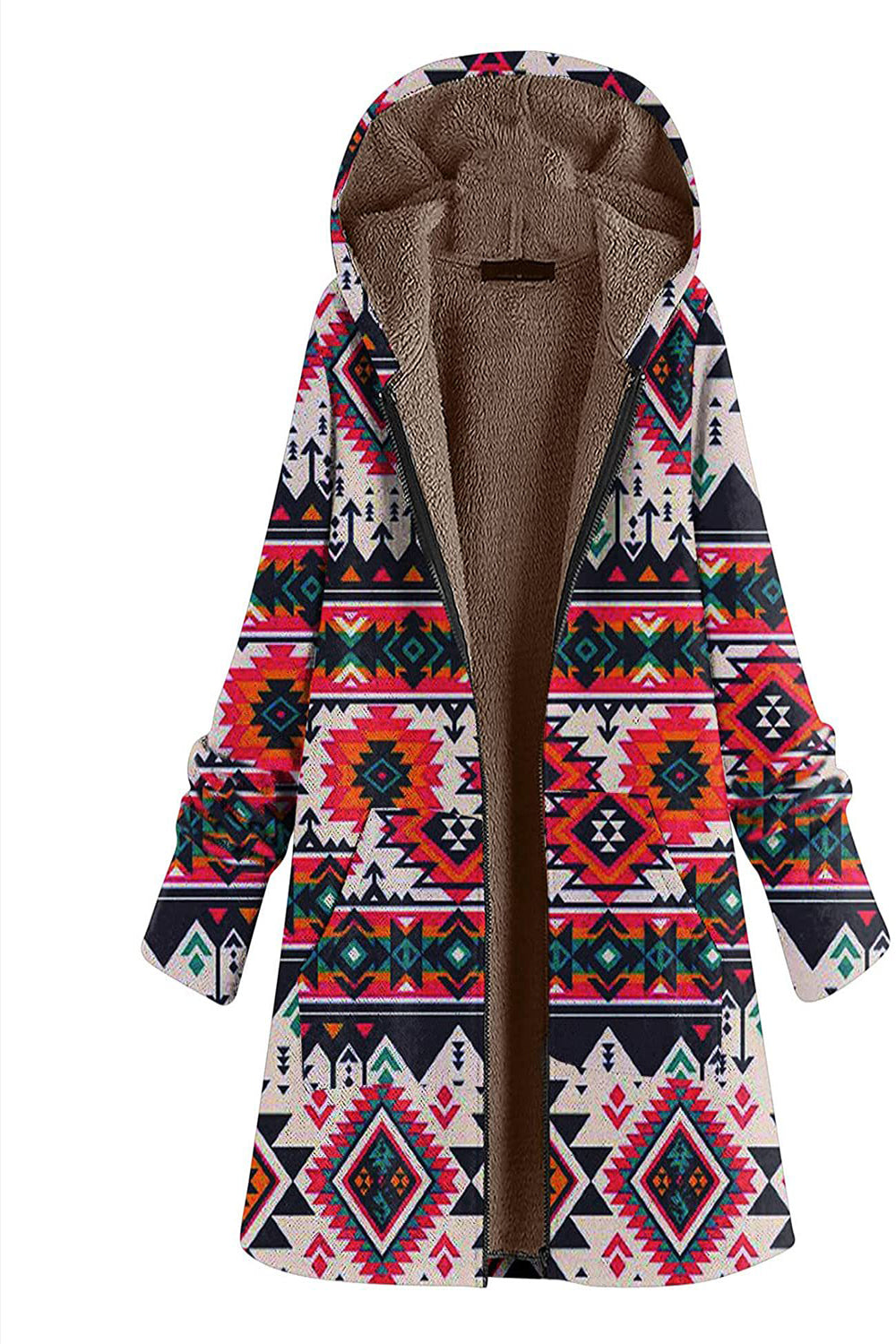 Navy Fleece Hooded Long Sleeves Printed Women Christmas Coat