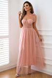 Pink A Line Corset Spaghetti Straps Ball Dress