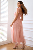 Pink A Line Corset Spaghetti Straps Ball Dress