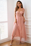 Pink A Line Corset Spaghetti Straps Ball Dress