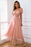 Pink A Line Corset Spaghetti Straps Ball Dress