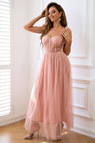 Pink A Line Corset Spaghetti Straps Ball Dress