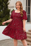 Green A Line Square Neck Velvet Plus Size Xmas Dress
