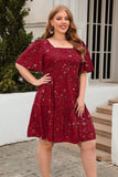 Green A Line Square Neck Velvet Plus Size Xmas Dress