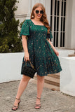 Green A Line Square Neck Velvet Plus Size Xmas Dress