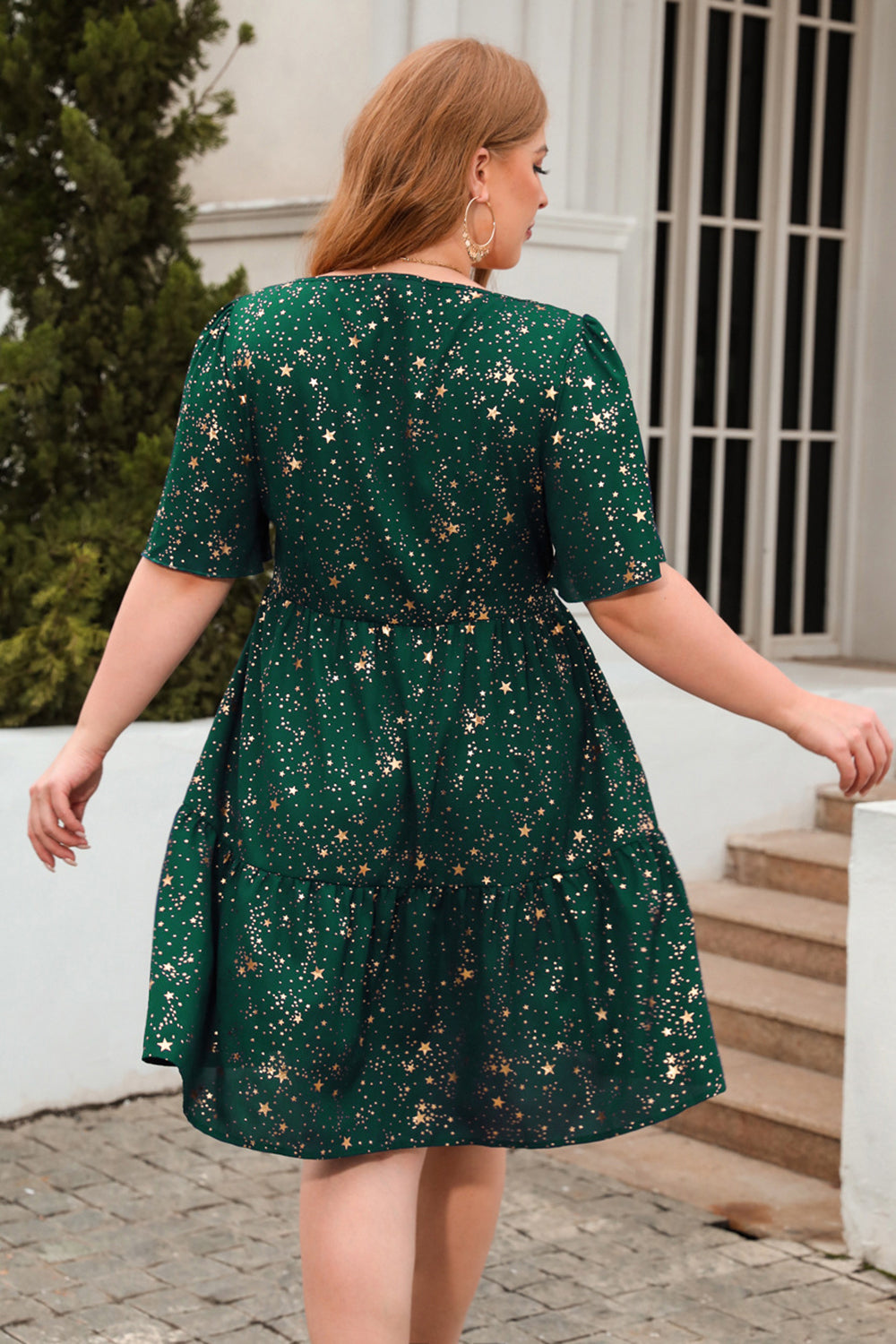 Green A Line Square Neck Velvet Plus Size Xmas Dress