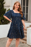 Green A Line Square Neck Velvet Plus Size Xmas Dress