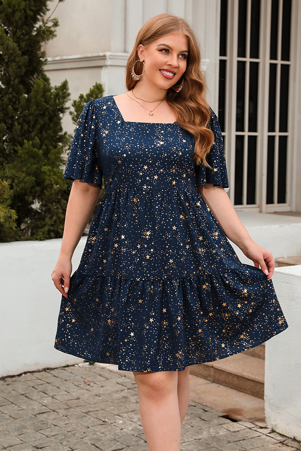 Green A Line Square Neck Velvet Plus Size Xmas Dress