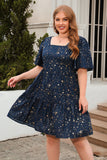 Green A Line Square Neck Velvet Plus Size Xmas Dress