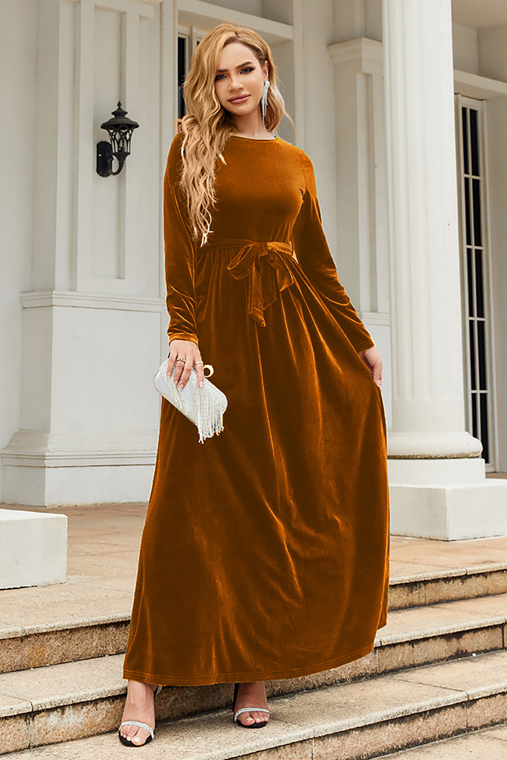 A Line Jewel Neck Black Velvet Holiday Party Dress With Long Sleeves
