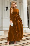 A Line Jewel Neck Black Velvet Holiday Party Dress With Long Sleeves