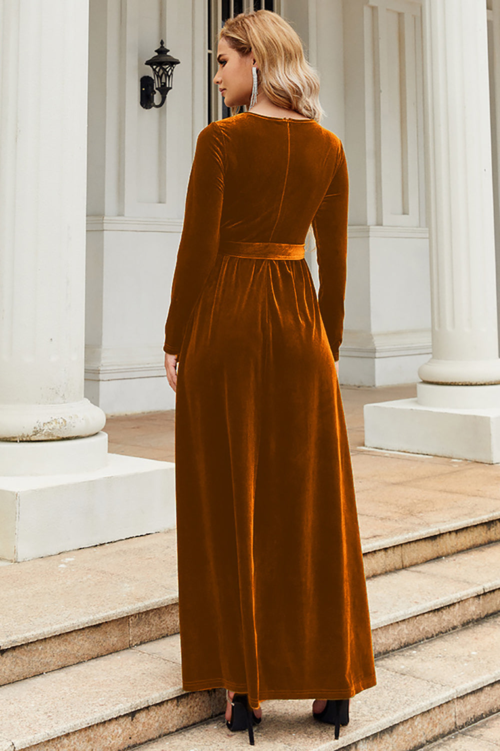 A Line Jewel Neck Black Velvet Holiday Party Dress With Long Sleeves