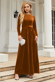A Line Jewel Neck Black Velvet Holiday Party Dress With Long Sleeves