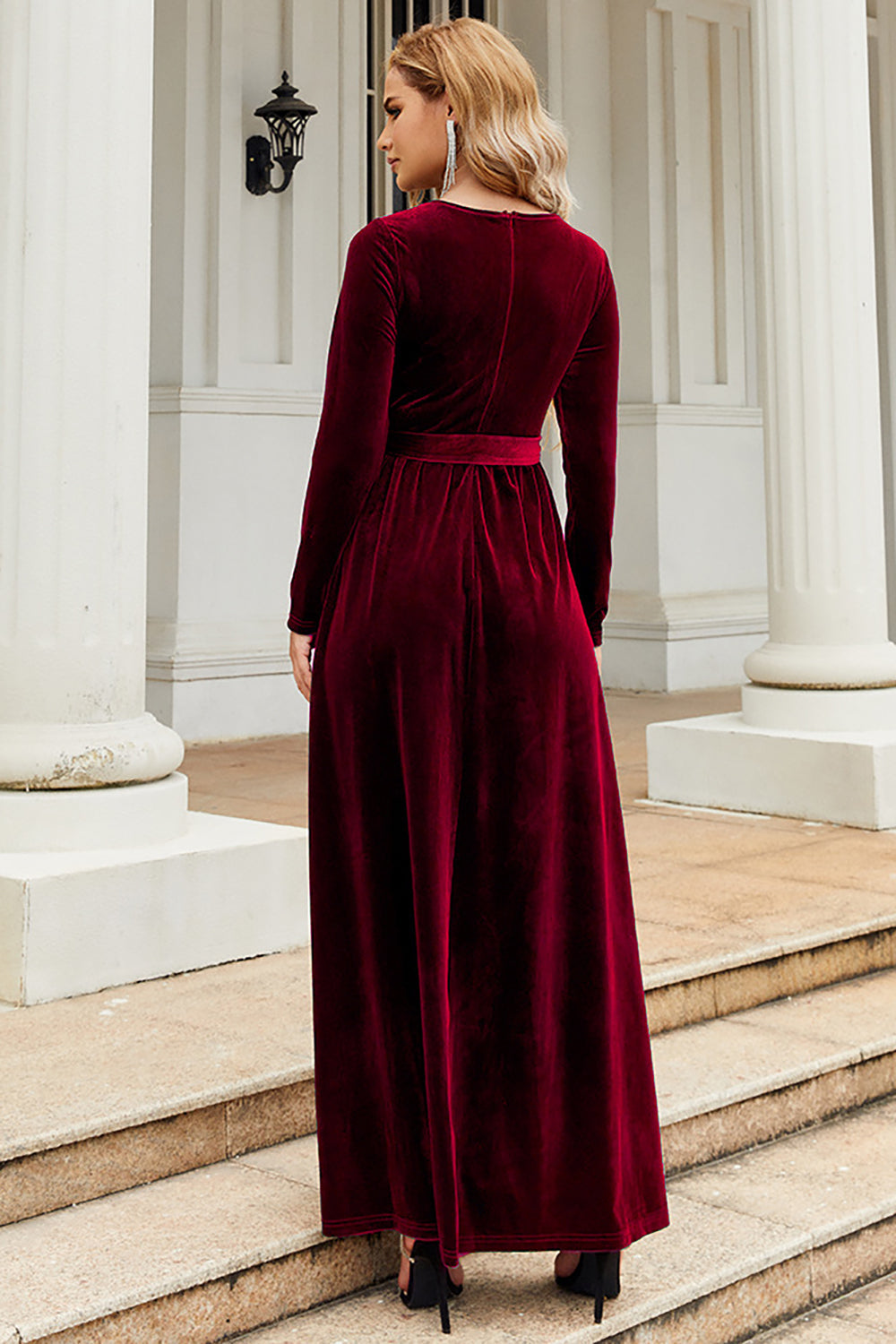 A Line Jewel Neck Black Velvet Holiday Party Dress With Long Sleeves