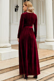 A Line Jewel Neck Black Velvet Holiday Party Dress With Long Sleeves