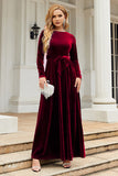 A Line Jewel Neck Black Velvet Holiday Party Dress With Long Sleeves