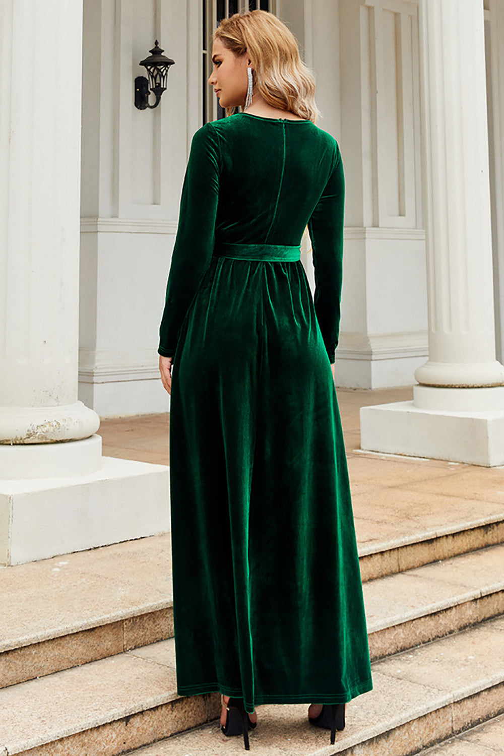 A Line Jewel Neck Black Velvet Holiday Party Dress With Long Sleeves