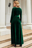 A Line Jewel Neck Black Velvet Holiday Party Dress With Long Sleeves