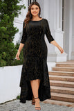 Black A Line Bateau Neck Velvet Plus Size Holiday Party Dress