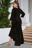 Black A Line Bateau Neck Velvet Plus Size Holiday Party Dress