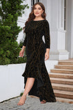 Black A Line Bateau Neck Velvet Plus Size Holiday Party Dress