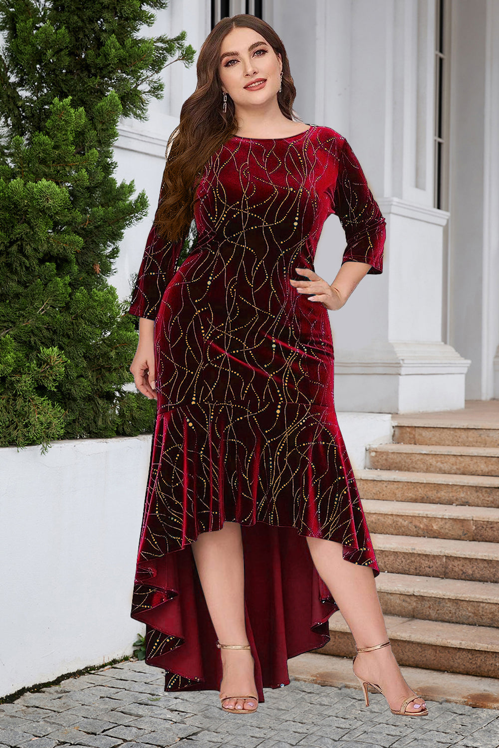 Black A Line Bateau Neck Velvet Plus Size Holiday Party Dress