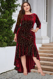Black A Line Bateau Neck Velvet Plus Size Holiday Party Dress