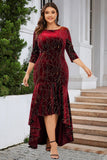 Black A Line Bateau Neck Velvet Plus Size Holiday Party Dress