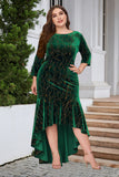 Black A Line Bateau Neck Velvet Plus Size Holiday Party Dress