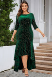 Black A Line Bateau Neck Velvet Plus Size Holiday Party Dress