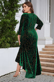 Black A Line Bateau Neck Velvet Plus Size Holiday Party Dress