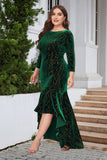 Black A Line Bateau Neck Velvet Plus Size Holiday Party Dress