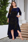 Black A Line Bateau Neck Velvet Plus Size Holiday Party Dress