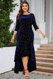 Black A Line Bateau Neck Velvet Plus Size Holiday Party Dress