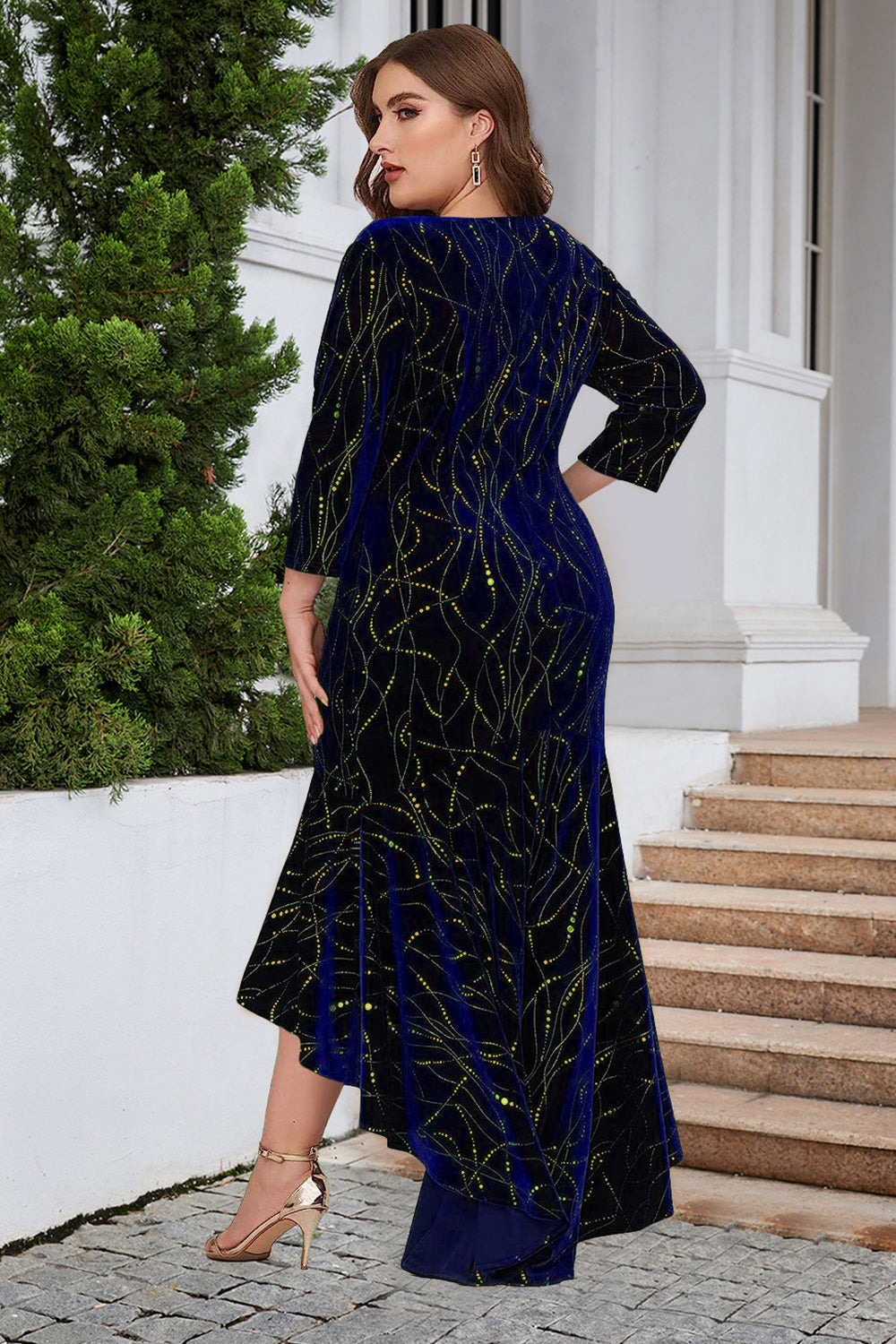 Black A Line Bateau Neck Velvet Plus Size Holiday Party Dress