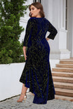 Black A Line Bateau Neck Velvet Plus Size Holiday Party Dress