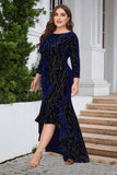 Black A Line Bateau Neck Velvet Plus Size Holiday Party Dress