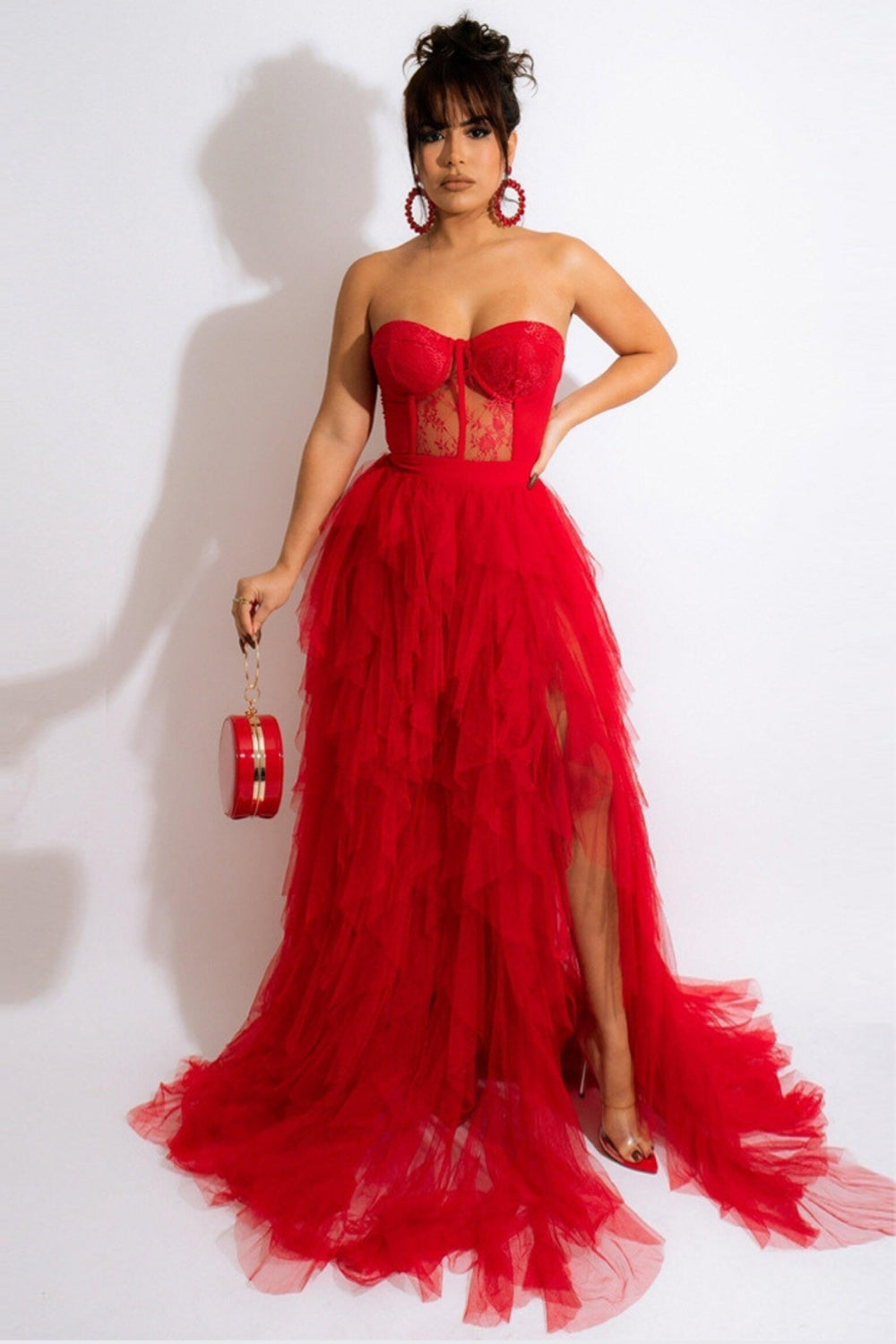 Tulle Sweetheart Black Ball Dress with Slit