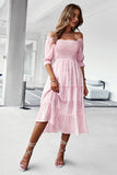 Green Square Neck Floral Printed Summer Dress