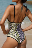 Green One Piece Flower Printed Swimwear